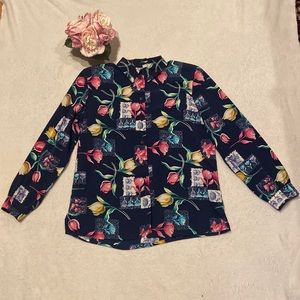 VINTAGE TAN JAY Size 14 Floral Blouse